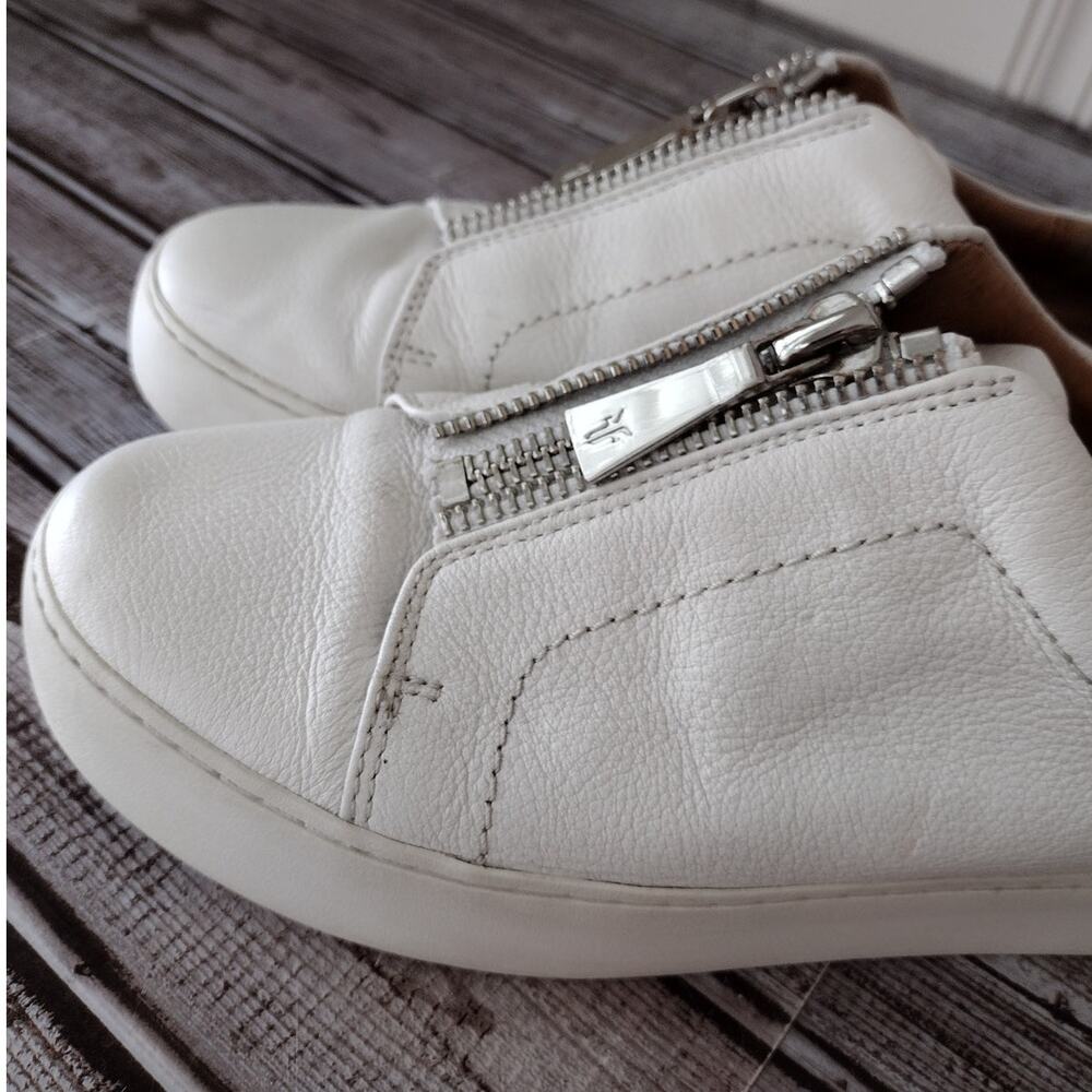 Frye | White Leather Lena Low Zip Sneaker Shoes Women's 8.5 - Picture 8 of 14